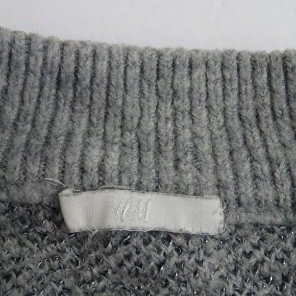H&M Gray Fair Isle Knit Sweater Crew Neck Women Size M Acrylic Blend Long Sleeve - Picture 5 of 9